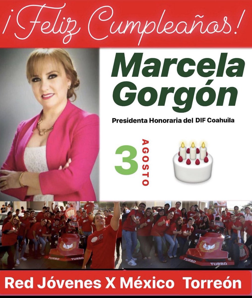 RJXM_Torreon's tweet photo. ¡Muchas Felicidades ! Sra. @MarcelaGorgonC , Que pase un excelente día en compañ��a de sus seres queridos, reciba un abrazo de la #REDtorreón👏🏻🎂🎉🎁
#LaRedFuerteDeMéxico💪🏻 https://t.co/HpCTkWslmK
