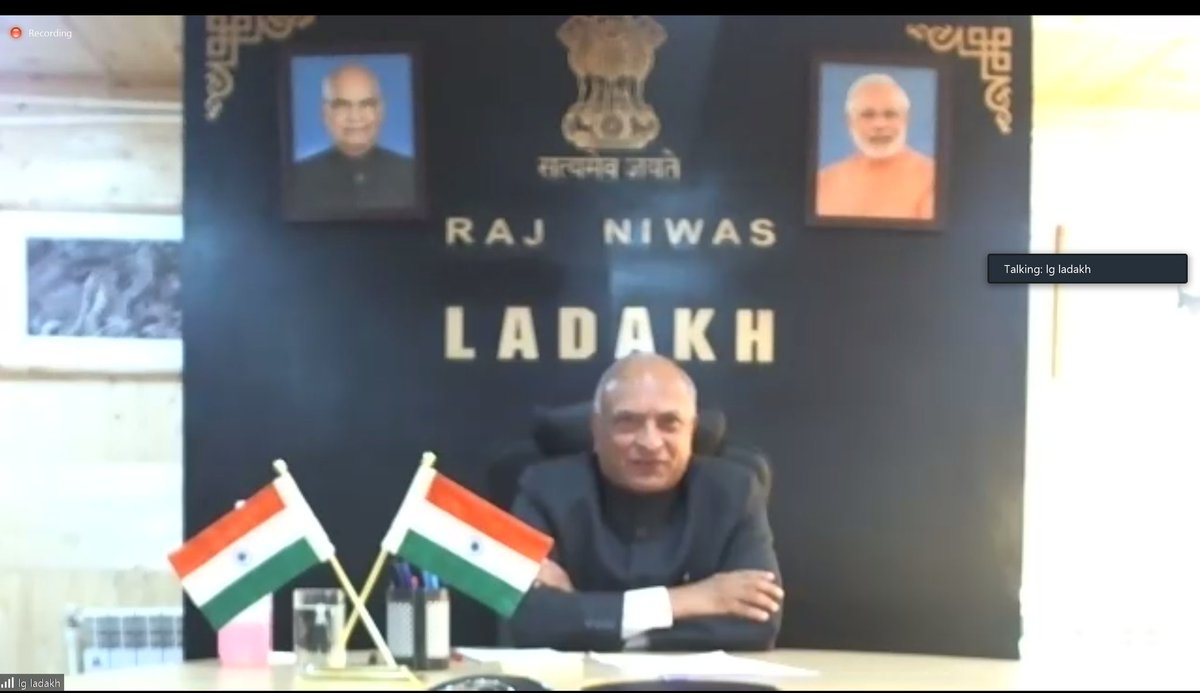 indfoundation's tweet photo. Glimpses from today's India Foundation Web Dialogue addressed by Shri @R_K_Mathur, Hon'ble Lieutenant Governor of the Union Territory of Ladakh (@lg_ladakh), on "Achievements of the UT of Ladakh in last one year after abrogation of Article 370". #IFwebDialogue #Ladakh https://t.co/5WwHYOwAAx