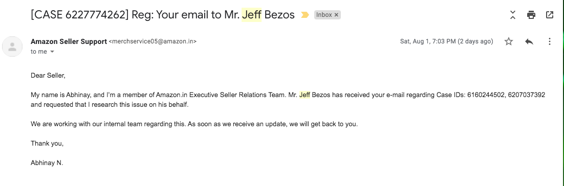 Harneetbhalla's tweet photo. @AmazonHelp Crazy as it may sound, @JeffBezos having your name in the ticket log doesn't make any difference. It has been over 48 hours and still no one called/emailed me to discuss.

@GopalPillai - Please improve internal structures, they're not moving as expected. Sincere request. https://t.co/7OZ23MiOIW
