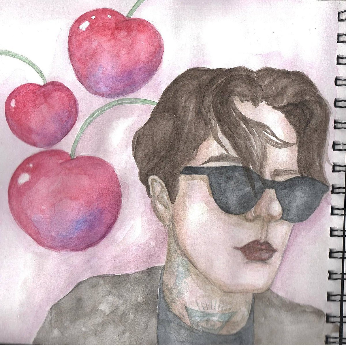 Greenovskaya's tweet photo. Cherry flavoured conversations with you 🍒 #cherryflavoured #chipchrome #thenbhdart #thenbhd #theneighbourhood #theneighbourhoodart #thenbhdfanart #jesserutherford #portrait #sketch #sketching #sketchbook #art #artist #illustration #aquarelle #painting #fanart https://t.co/oqe2izAXTh