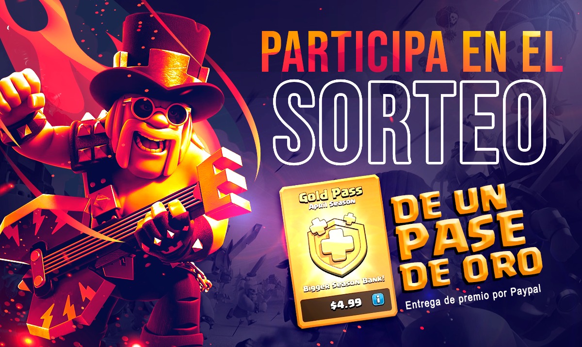 SORTEO!!🎉🎉

¡SORTEO DE PASE DE ORO PARA #ClashofClans!

Requisitos:
- RT al tweet 
- Seguir a <a href="/ClanWreck/">wreck it</a>
- Mencionar a 2 amigos 
(entrega de premio 6/08)

¡DATE PRISA Y NO TE QUEDES SIN TU REY FIESTERO! 🤴🏻 👑
