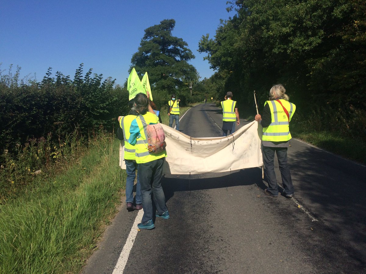 Two &amp; half hours &amp; still slow walking a convoy of 2 #BKP tankers &amp; #WaterDirect truck. 
Community resistance to the oil industry down a leafy #Surrey lane.