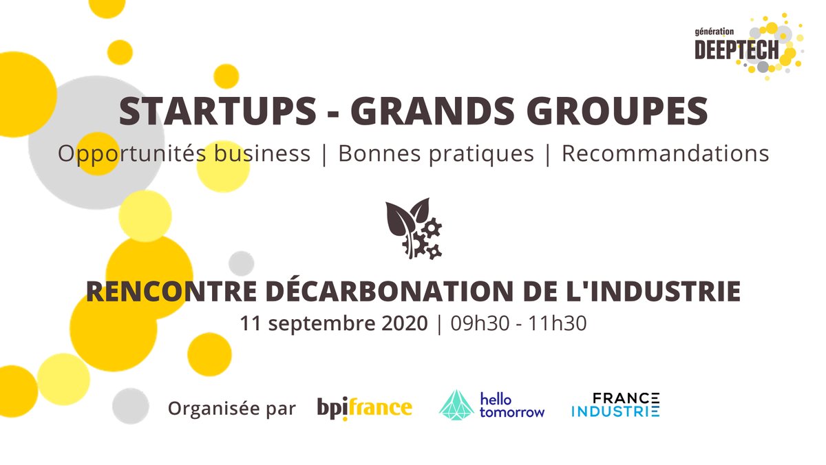 hellotmrc's tweet photo. [In FR]♻️ Rencontre Décarbonation de l’industrie, 11 septembre, 9h30 CEST♻️ Rejoignez-nous pour la 3ème partie de notre cycle avec @Bpifrance &amp; @FR_Industrie, qui explore la collaboration entre grands groupes &amp; startups #deeptech. 
Programme &amp; inscription👉https://t.co/xYSkAhwKAq https://t.co/3gjosBrrso