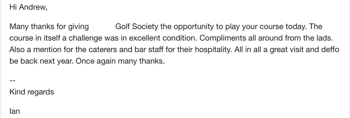 ABaguleyPGAPro's tweet photo. During these uncertain times fantastic to receive excellent feedback from a society visit @LeighGolfClub at the weekend with the promise of a repeat visit next year ππΌ
@BlinkSean @LeighGCGreens
@RobAinscough18 @GreenkeeperDan
#fabteameffort #patontheback #creditwerecreditisdue https://t.co/bhWK0OeqnY