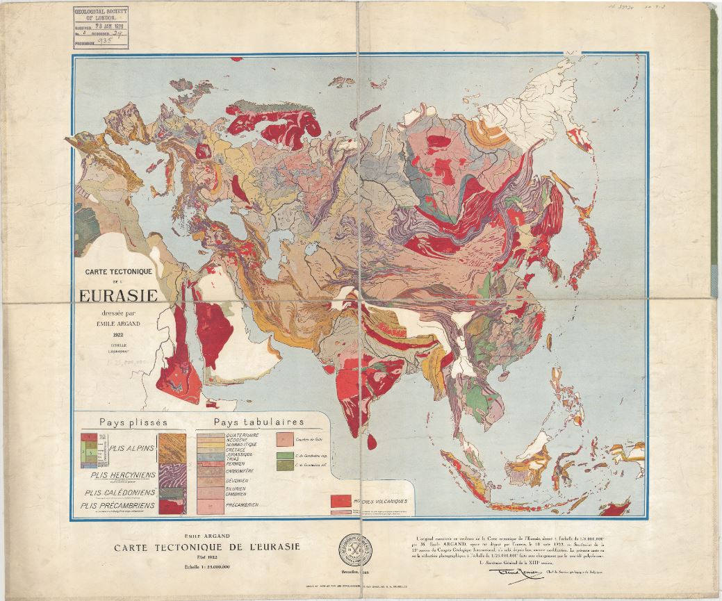 For #MapMonday we're sharing a few of the more unusual maps from our Library's #map collection 🗺️ This very early tectonic map of Europe was originally produced on a scale of 1:8,000,000 for the 13th International Geological Congress, Brussels, 1922 gslpicturelibrary.org.uk/argand-carte-t…