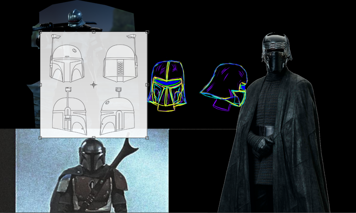 two months laterI was at the tail end of another project and was also redesigning again I was trying to distance myself from the Kylo trace I did.I also had the sculpting of the Phantom head from before finished too-continued