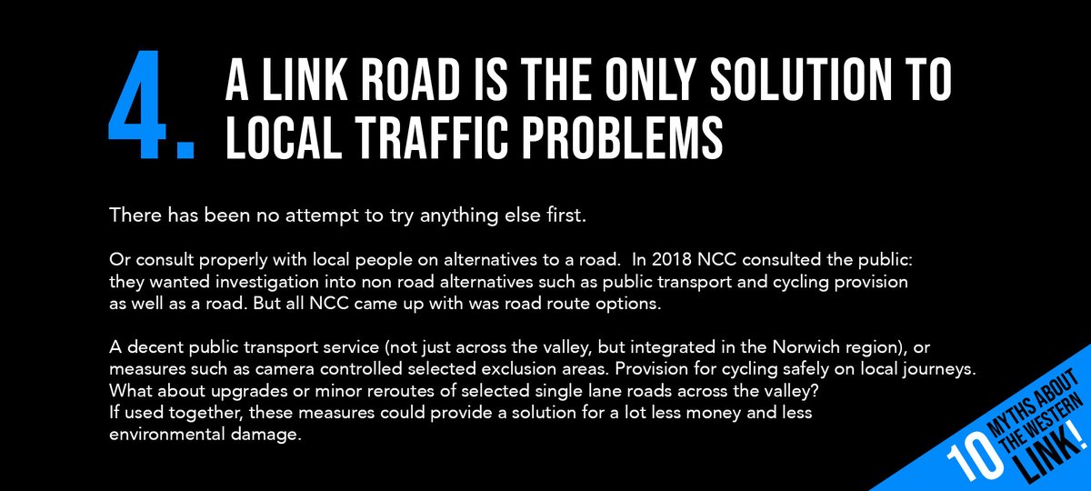 Myth A link road is the only solution to local traffic problemWe need to be investing in sustainable & accessible public transport & cycle paths References  https://stopthewensumlink.co.uk/references  #StopTheWensumLink