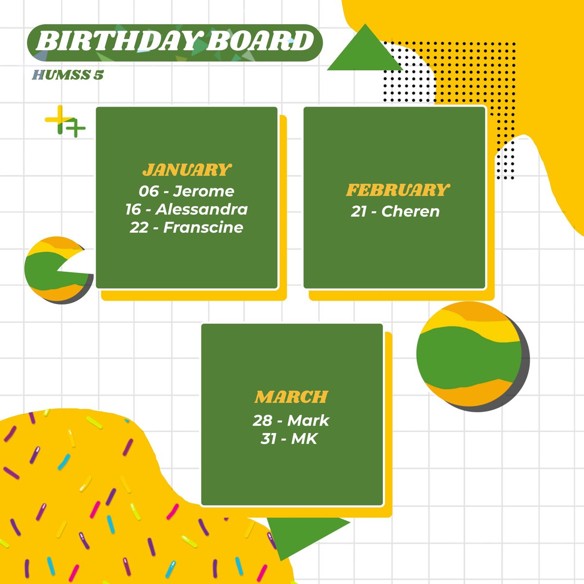 11HUM55's tweet photo. HUMSS 5 𝘽𝙞𝙧𝙩𝙝𝙙𝙖𝙮 𝘽𝙤𝙖𝙧𝙙

Birthdays are incomplete without the ones who love and care for you. And as we treat each other as a whole family, we're bound to celebrate each other's days  with our presences! 🎉🎂 https://t.co/88cyZ7NifW