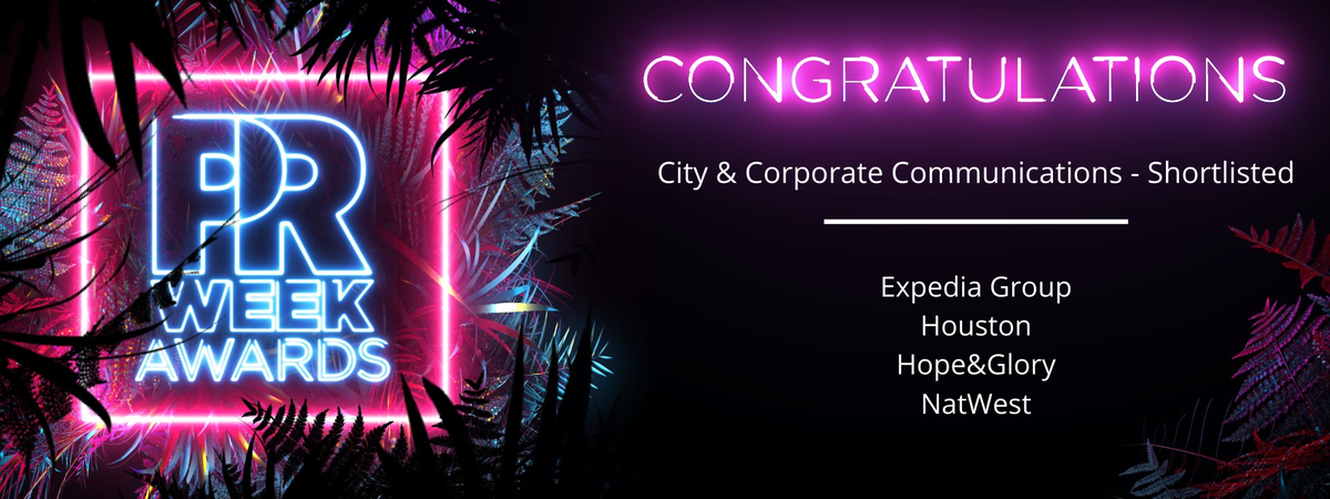 PRWeekAwards's tweet photo. Time for the #PRWeekAwards City &amp; Corporate Communications category and making the shortlist is Expedia Group, Houston, Hope&amp;Glory, NatWest! @PRWeekUKnews  @Houston_PR PRWeekAwards https://t.co/ozNrcWPHO8