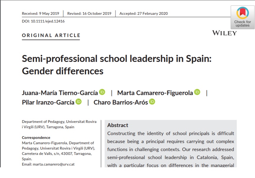 💥JUST PUBLISHED💥 Check out our paper 'Semi‐professional school leadership in Spain: Gender differences' published on European Journal of Education.  
doi.org/10.1111/ejed.1… #EducationalResearch #Principals #School #Leadership #GenderDifferences #Catalonia #Spain