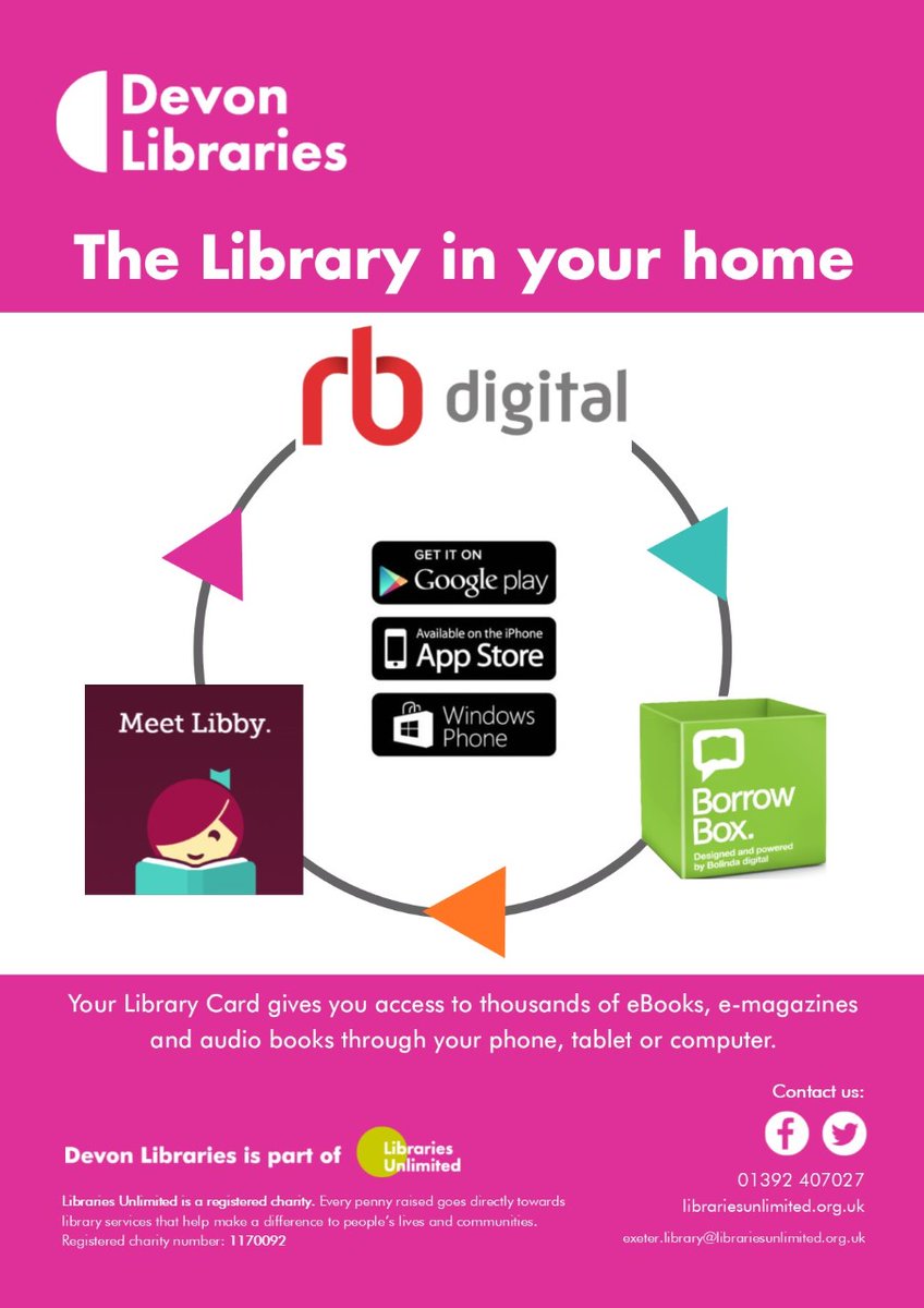 AshburtonLib's tweet photo. Many of our libraries have re-opened, but if you can't get to us we can come to you thorugh the magic of our digital apps! 
#lovelibraries #247library https://t.co/XY7F7krLt1