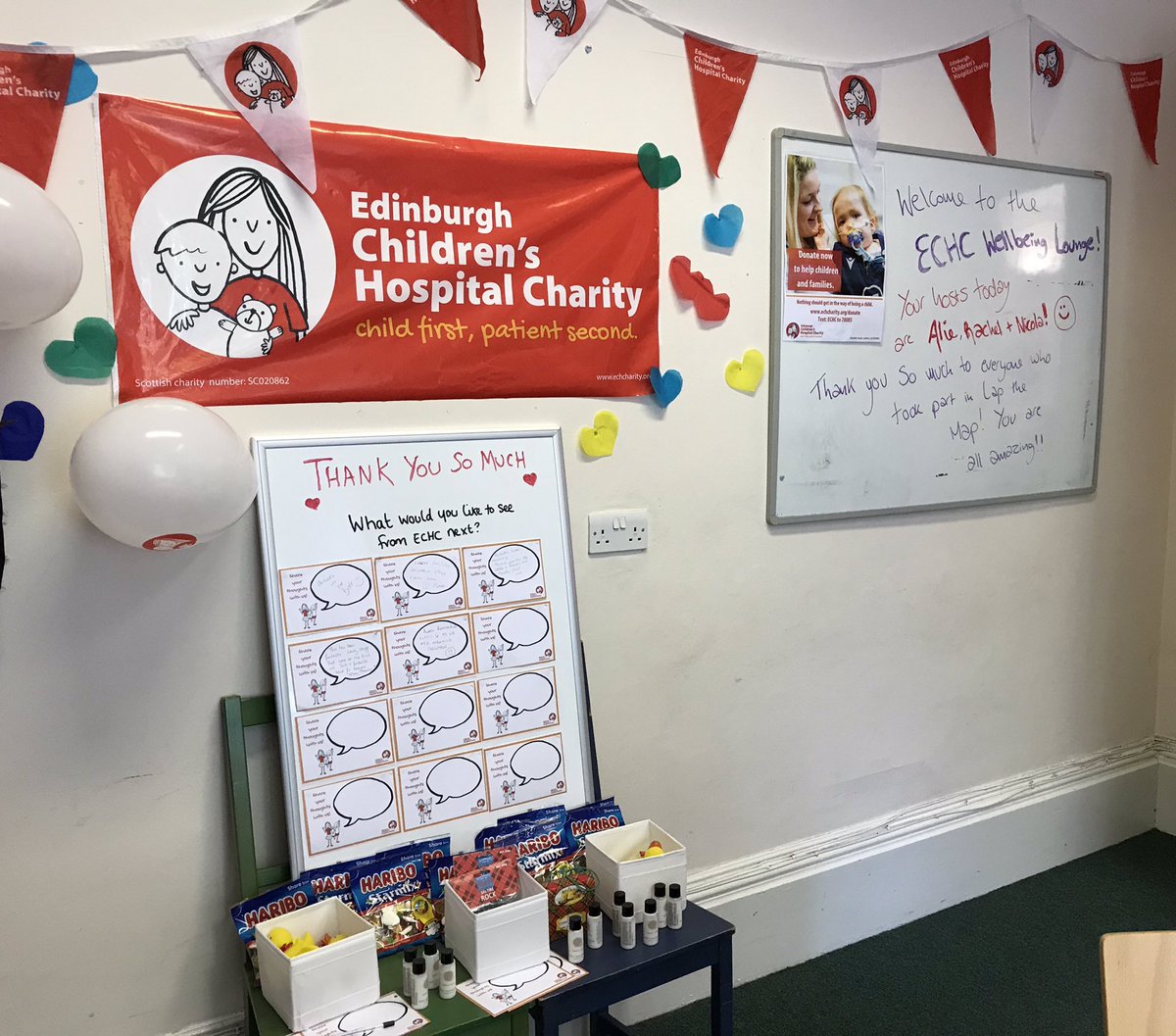 echcharity's tweet photo. #WellbeingWeek 🥰
Team ECHC is taking over the RHSC Wellbeing Lounge this week to say a BIG thank you to the wonderful NHS staff!
We’re here 8.30am-4.30pm Mon to Fri with lots of treats & refreshments.
If you work at the hospital, please pop down as we’d love to see you! ❤️🤍 https://t.co/wBrMZcRELG
