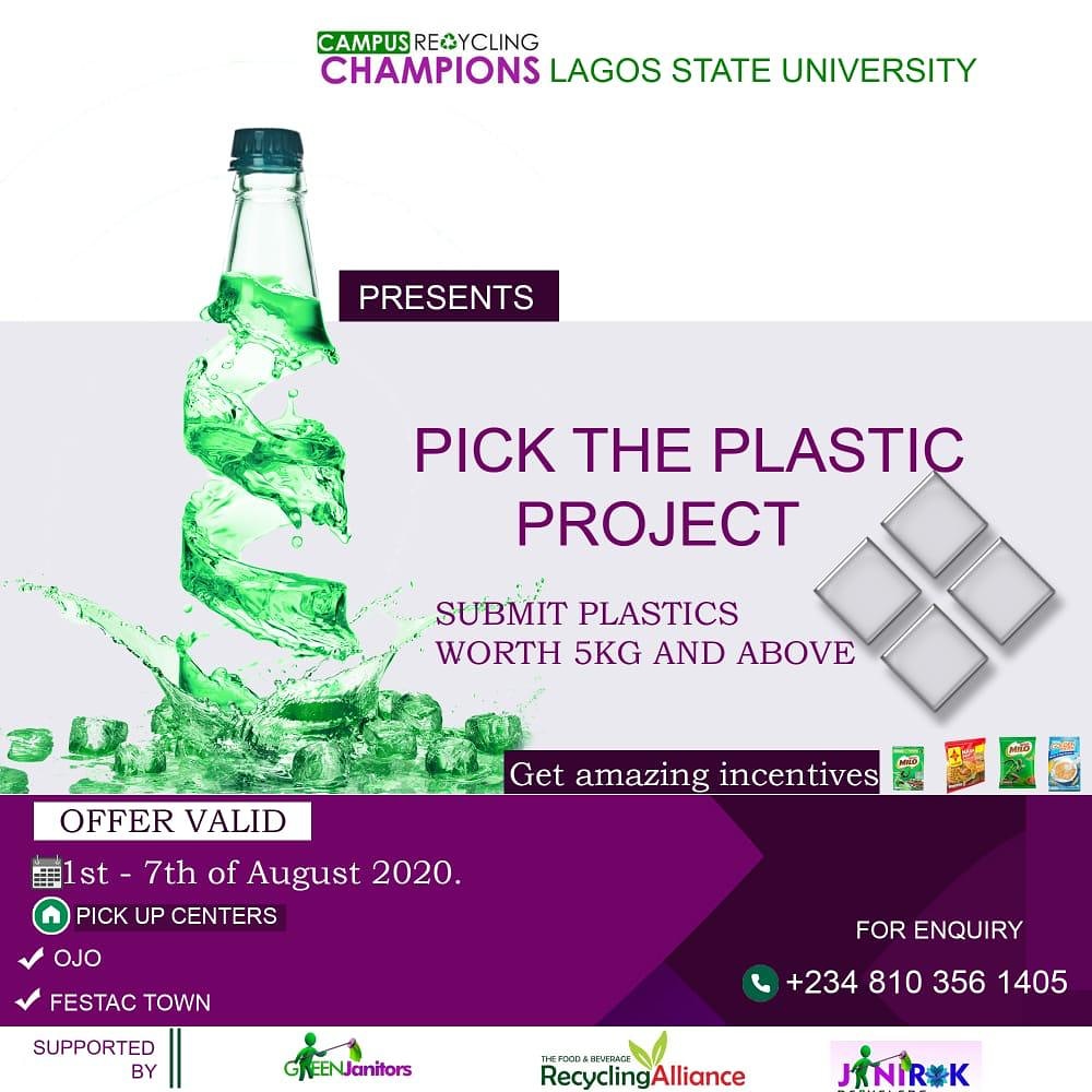 greenjanitors's tweet photo. Plastic free pollution isn’t possible without our collective effort.This is why @greenjanitors Campus Recycling Champions Lasu chapter, in a bid to promote SDG 6, clean environment and also ensure plastic free environment Present
#Picktheplastic
@fbralliance
@Lawma_gov https://t.co/bkFkmaxeEL