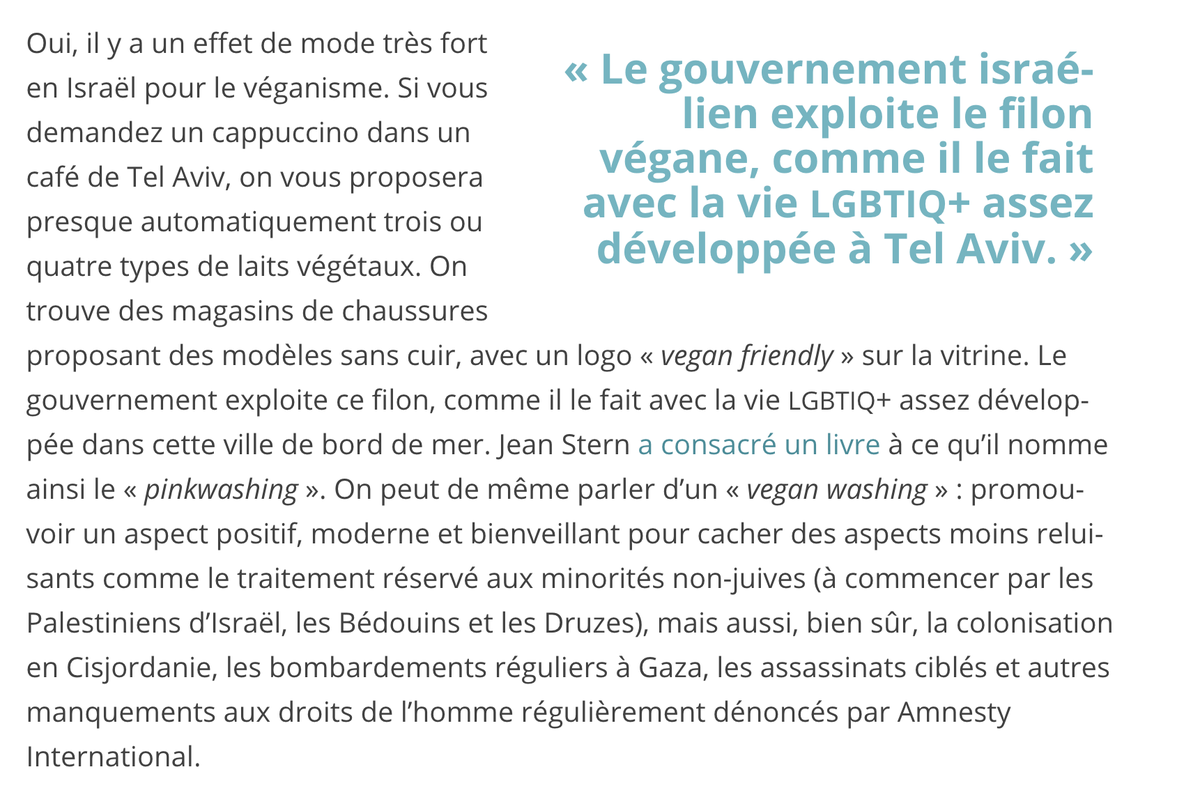  #SecteV 29« On est tout de suite efficaces, on sauve des vies à chaque repas. »« C’est pour couvrir ce qui se passe en Cisjordanie ! »Article intéressant de Jérôme Segal (pro-V) sur les végans de Tel-Aviv, l'engagement par dépit et le  #veganwashing. https://monde-libertaire.net/index.php?articlen=3200#