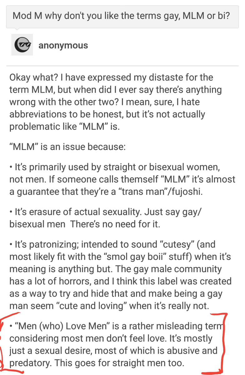 Fujoshi-bullshit was an antifujo blog on tumblr, Mod M admitted that they're homophobic and don't give a fuck about gay men. Also: "men cannot feel love" - RADFEM.