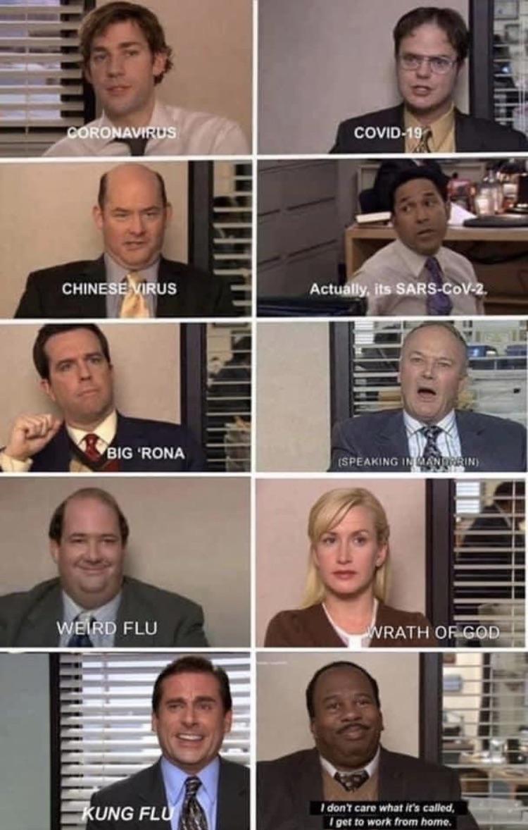 myunclesmemes's tweet image. how The Office characters world describe the pandemic.