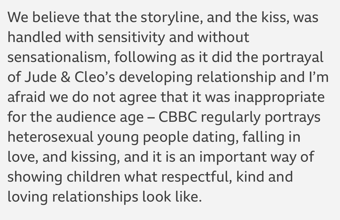 so two girls kissed on a children’s TV show and people got mad. 
the BBC’s response is perfect.