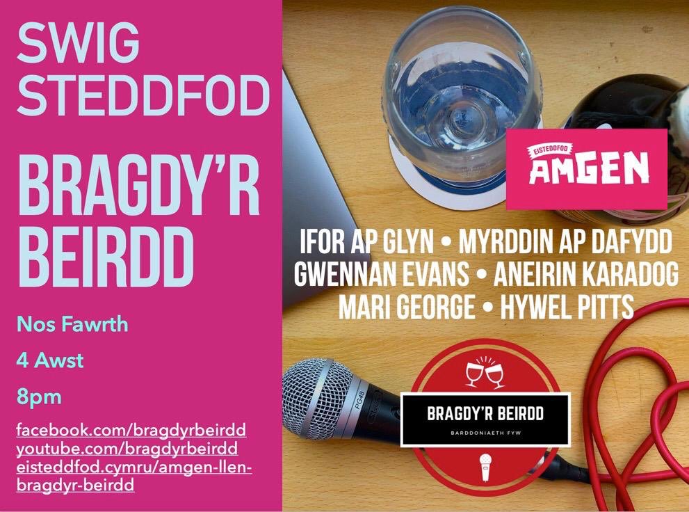 BragdyrBeirdd's tweet photo. Pwy sy’n cofio Gwir fel Gwydir, y Capel Jazz a Wylfa Beirdd? 

Wel, ar nos Fawrth 4 Awst am 8pm, byddwn yn cyflwyno #SwigSteddfod Ifor ap Glyn yn cyflwyno Myrddin ap Dafydd, @GwennanEvans @NeiKaradog @hywelpitts @marigeorge2 https://t.co/i9et3PpHE5