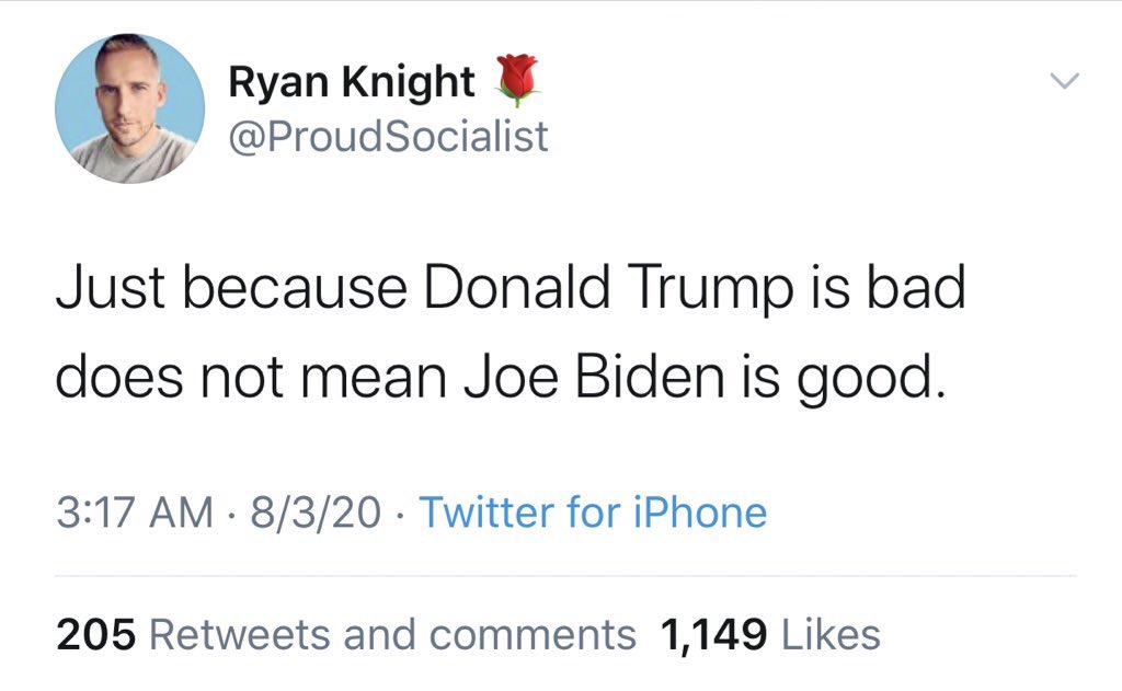 This is just such a shitty strawman. No one is making this claim in the first place, and the choice we have isn’t “Trump or Biden” — the choice is “fascist or not-a-fascist”. Hopefully that choice is not a hard one to make.