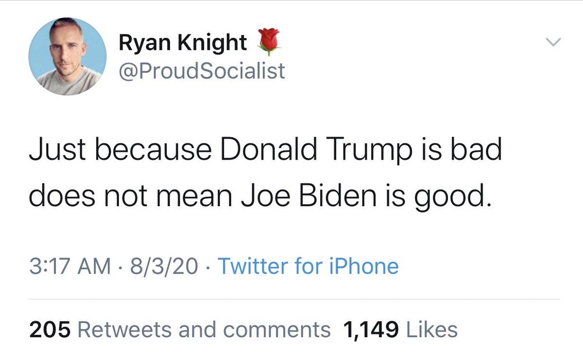Trump isn’t just “bad”. Trump is a fascist. You don’t have to like Biden to vote against Trump — you just have to dislike fascism and care enough about its victims.