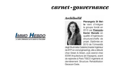 [Lu dans #ImmoHebdo]
Pierangela Di Bello rejoint Alto, le bureau d'études Structure du Groupe Archibuild, en tant qu'Ingénieur Structure-Chef de projet.
#nomination #recrutement #job #archi
groupealto.fr