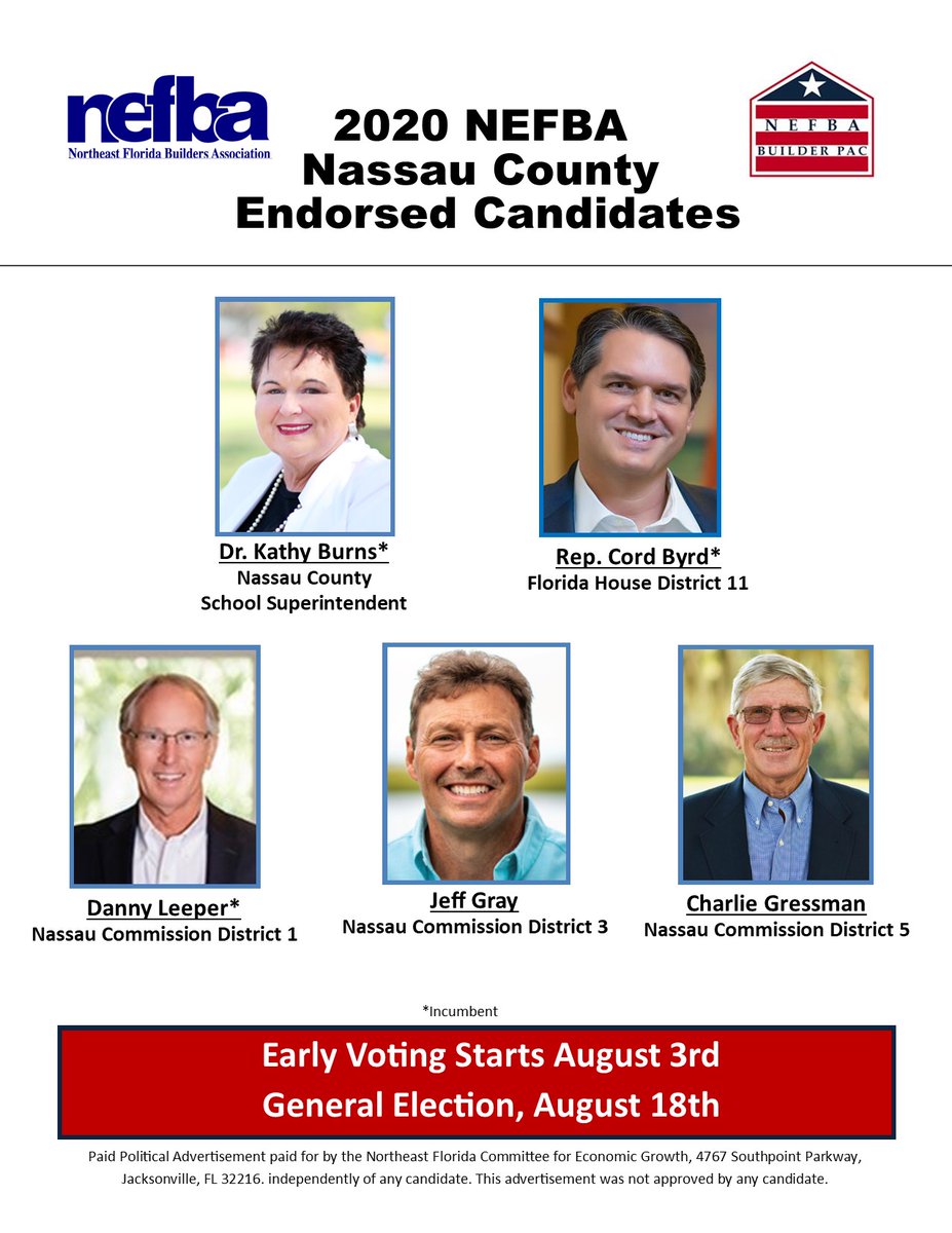 Early Voting begins today in Duval and Nassau County! When going to the polls, please consider our endorsed candidates.
