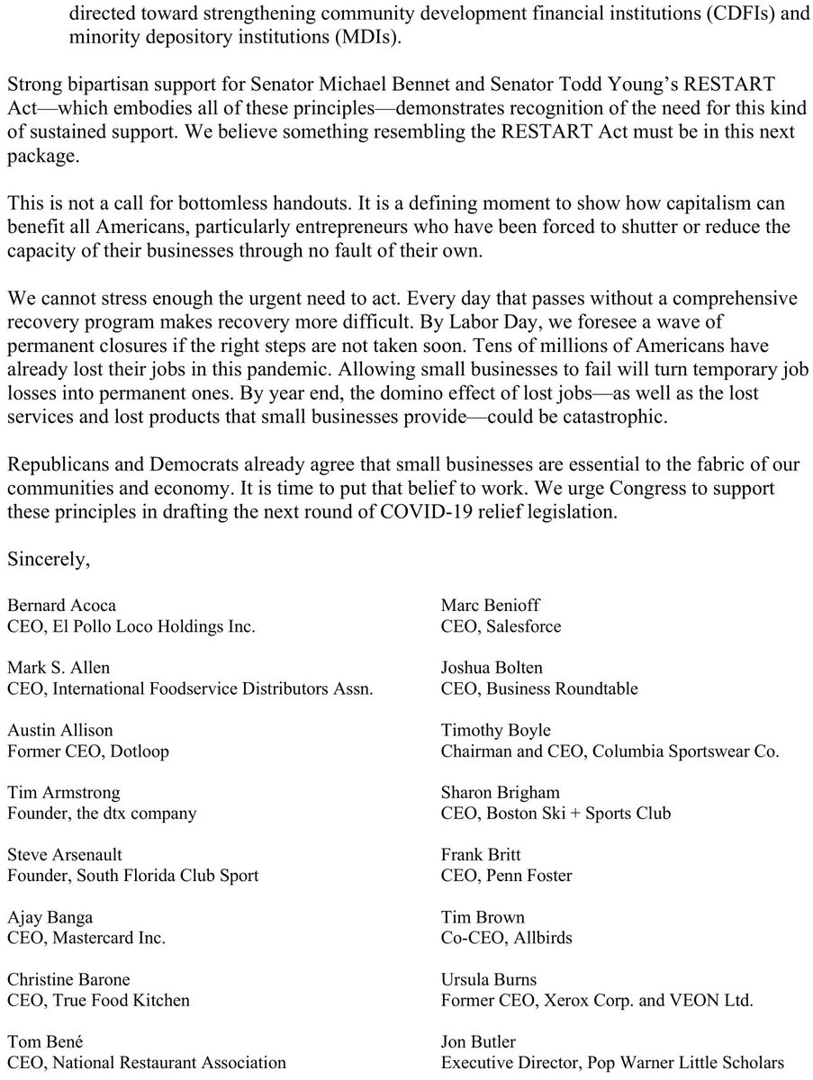 SteveCase's tweet photo. “This is not a call for bottomless handouts. It is a defining moment to show how capitalism can benefit all Americans, particularly entrepreneurs who have been forced to shutter or reduce the capacity of their businesses through no fault of their own.” https://t.co/w6YY5R9mEb https://t.co/o1W97qdDfX