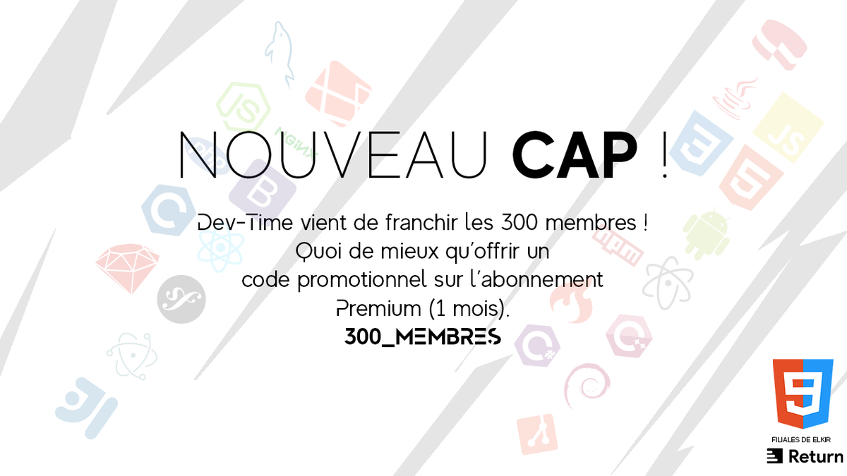 Cybricode's tweet image. NOUVEAU CAP !

Nous venons d&apos;atteindre les 300 membres sur Dev-Time !

Petite réduction avec le code 300_MEMBRES sur l&apos;abonnement Premium (1 mois).

#DevTimeEU #DevTimeEUSource