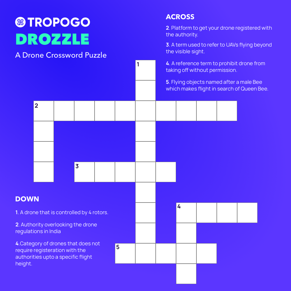 TropoGoIndia's tweet photo. Here is a crossword puzzle to get rid of your Monday Blues and kill the quarantine boredom. Words are related to the Indian Aviation sector and UAVs. Let's see how many do you get correct. 

Goodies up for grabs as well. #thinkdronesthinktropogo https://t.co/jqnAUXwQ4r