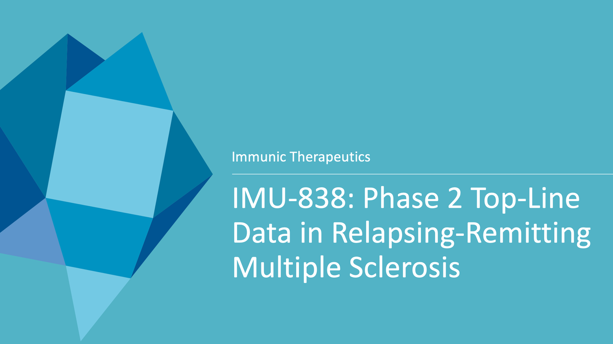 ImmunicInc's tweet photo. Don't forget to join our public conference call and webcast today at 8:30am ET. Management will discuss the positive top-line data from our phase 2 #EMPhASIS trial of #IMU838 in #RelapsingRemittingMultipleSclerosis. Dial-in details are available here https://t.co/Sjz82JHr2T $IMUX https://t.co/j0TpDJRNCl