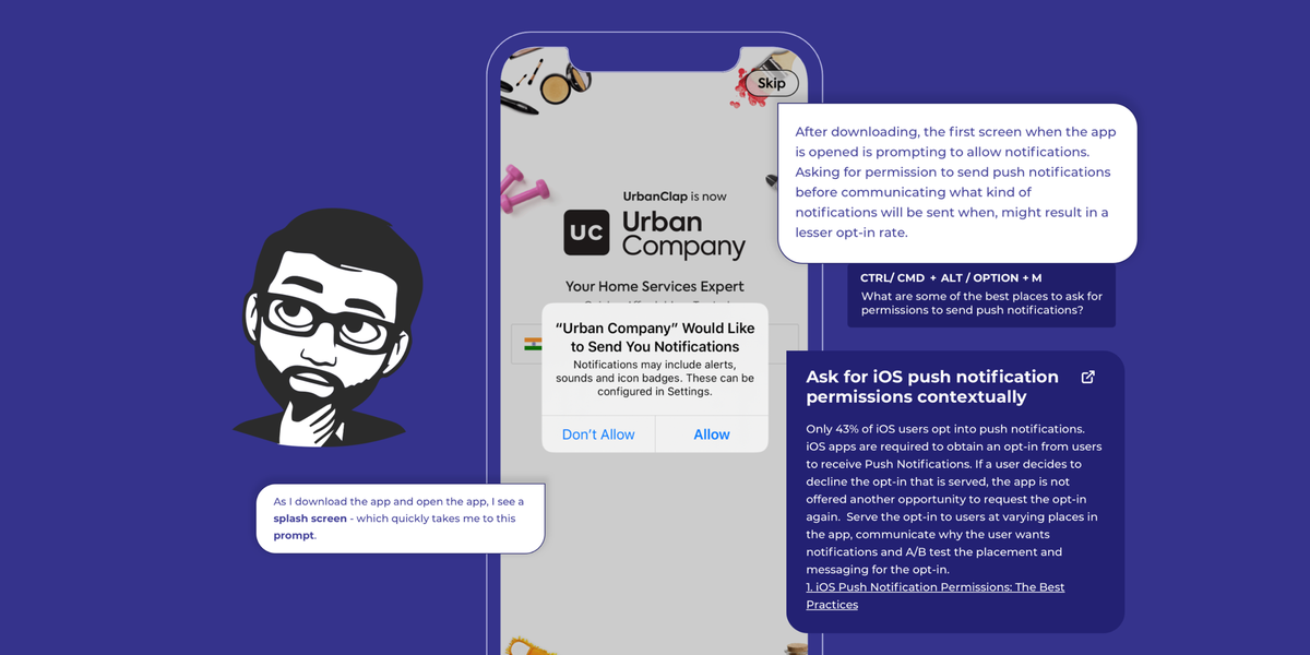 (4/7) Only 43% of iOS users opt into push notifications. If a user declines the opt-in that is served, the app cannot request the opt-in again. Serve the opt-in at varying places, communicate why the user wants notifications and A/B test the placement and messaging.
