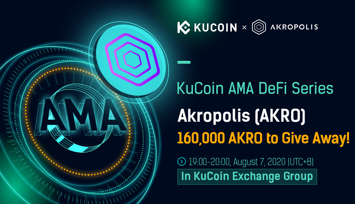 kucoincom's tweet photo. Join our AMA #DeFi Series with @akropolisio in #KuCoin Exchange Telegram Group!

💰 There will be a total of 160,000 $AKRO to give away!
⏰ 7pm on Aug 7, UTC+8
➡️ Get involved here: https://t.co/Ili9Svs7gg

Details: https://t.co/StSAvBFiyp https://t.co/GfLlKjIHso