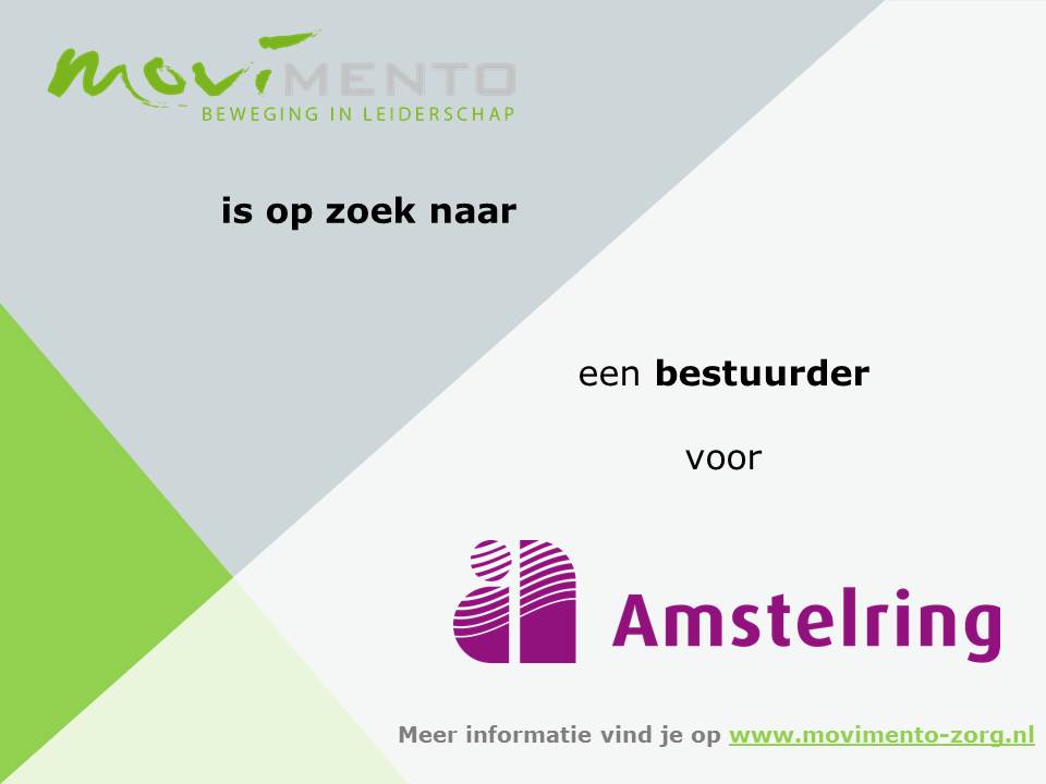 Voor @amstelringzorg zijn wij op zoek naar een creatief denker met bestuurlijke intelligentie, die Amstelring mee bestuurt en bijdraagt aan het maken van de goede keuzes voor de toekomst.  Kijk voor de vacature op: bit.ly/39Yd16Y
#bestuurder #vacature #zorg #leiderschap