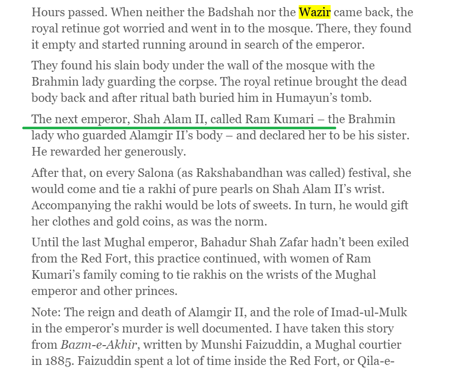 On first examination, we find that the story is totally FALSE.It gets even the basic details WRONG. The Mughal emperor who succeeded Alamgiri II was Shahjahan III and NOT Shah Alam II as FALSELY claimed in this article(5/n)