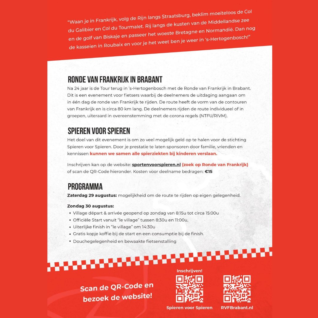 SMC_JBZ's tweet image. Fiets jij in één dag de ronde van Frankrijk mee? Het doel is om zo veel mogelijk geld op te halen voor de stichting Spieren voor Spieren. Door je prestatie te laten sponsoren door familie/ vrienden kunnen we samen alle spierziekten bij kinderen verslaan. 💪🏻
 
#spierenvoorspieren
