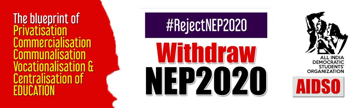 AIDSO_AIC's tweet photo. #RejectNEP2020
#AIDSO
AIDSO calls upon the people in general and students, in particular, to reject NEP-2020 and sign in this form to register their voice of protest.
Please click on this link to sign
https://t.co/zKq5I4a9rf https://t.co/8fSs7Wa5qQ