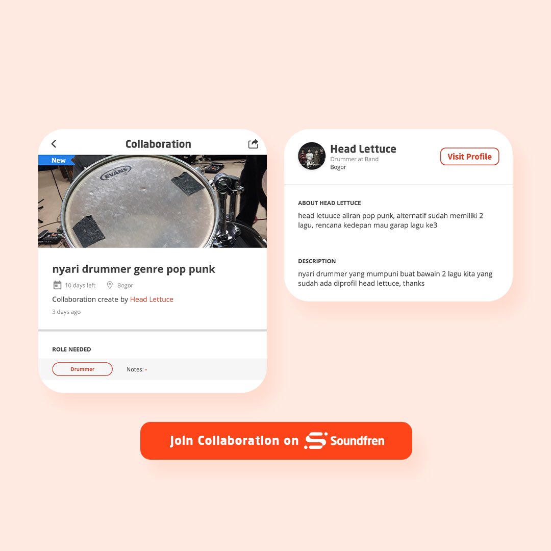 soundfren's tweet photo. Fren, lagi ada yang cari drummer nih!
Tertarik buat join kolaborasi ini? Kuy langsung cek aplikasi Soundfren dan temukan partner koborasimu!
#Soundfren #FindYourFren #FrenCollabs https://t.co/vGEUTPZ4DS