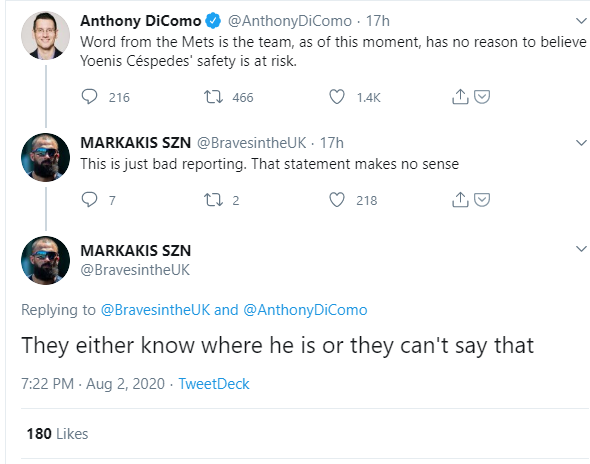 (If I can make a rare appearance in this thread, here is why)I think there is more nuance than I'm letting on there. But this set of "reports" appeared to be the Mets trying to firefight the first statement, despite not being able to(Mets thread, Cespedes special, 7/x)