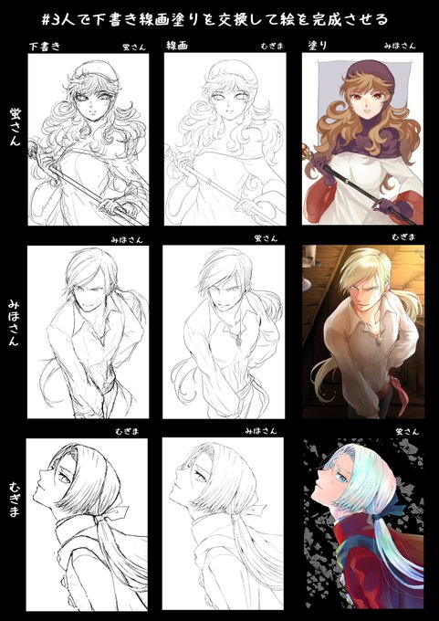 Twoucan 3人で下書き線画塗りを交換して絵を完成させる の注目ツイート イラスト マンガ コスプレ モデル Twoucan 3人で下書き線画塗りを交換して絵を完成させる の注目ツイート イラスト マンガ コスプレ モデル