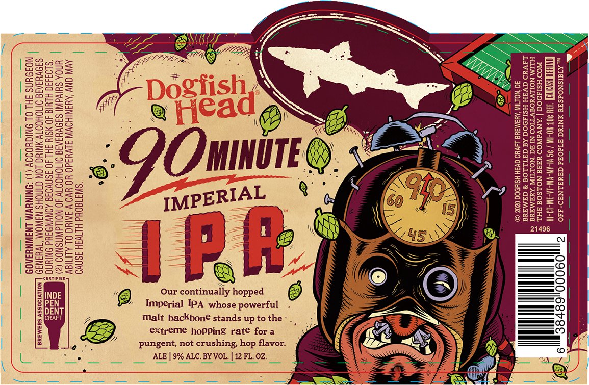 OriglioBev's tweet photo. Dogfish to give their iconic 90 Minute IPA a fresh new design #hopart https://t.co/X7NBtuFtHK