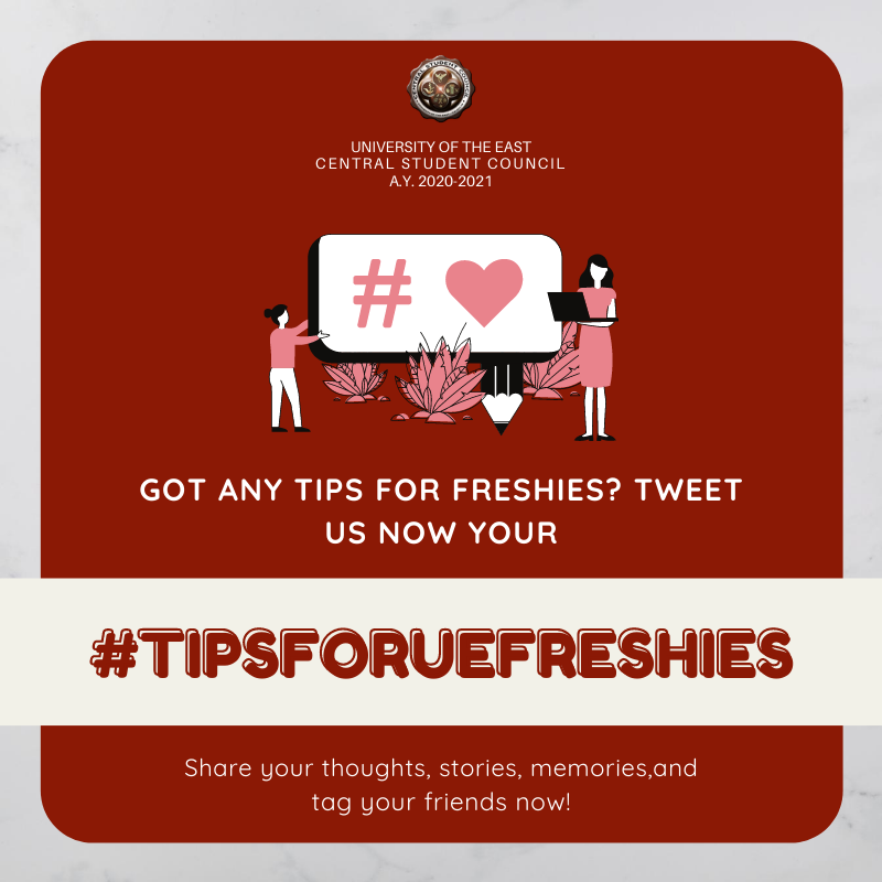 UECSC_Official's tweet photo. Buckle up, school year 2020-2021 is on its way!
Share us some of your thoughts and tips to help our Freshies gear up before the academic year commences!
Tweet your funny moments and experiences using the hashtag: #TipsForUEFreshies
#TipsForUEFreshies
#CSC2021 https://t.co/8VK3pFJzNN