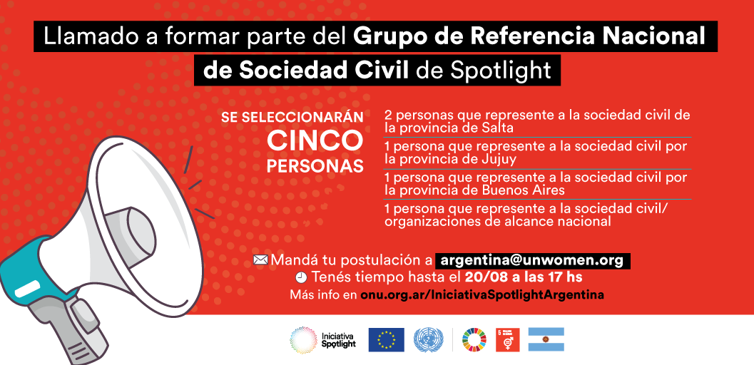 Carla_Majdalani's tweet image. CONVOCATORIA ABIERTA
🔊Llamado a formar parte del Grupo de Referencia Nacional de Sociedad Civil de #SpotlightAR🇦🇷
Para referentes de ONGs que trabajen en prevención, asistencia y erradicación de la #ViolenciaDeGenero Más info👉 onu.org.ar/spotlight-llam… Vence 20/8