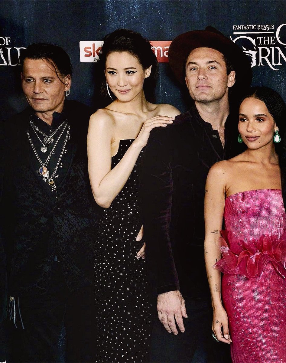 "Very fun between takes. Really friendly, approachable. I was geeked out to work with him and he goes out of his way to make sure everyone feels comfortable." - Zoë KravitzThey don't really have a photo other than a movie still so instead, Zoë in Johnny's jacket at the premiere