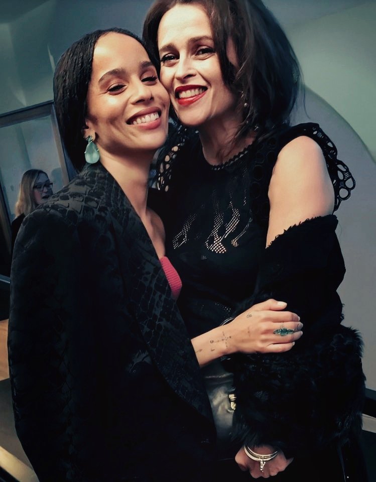 "Very fun between takes. Really friendly, approachable. I was geeked out to work with him and he goes out of his way to make sure everyone feels comfortable." - Zoë KravitzThey don't really have a photo other than a movie still so instead, Zoë in Johnny's jacket at the premiere