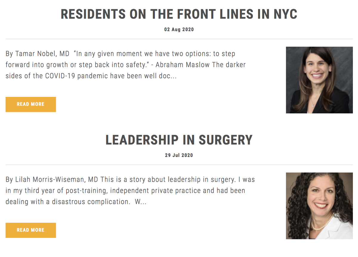 Have you checked out the #AWSBlog recently? Start your Monday off with these two articles! An inspiring read from Dr. @lilahfran about leadership in surgery, and a thoughtful reflection by Dr. @TamarNobel about COVID-19 in NYC. blog.womensurgeons.org