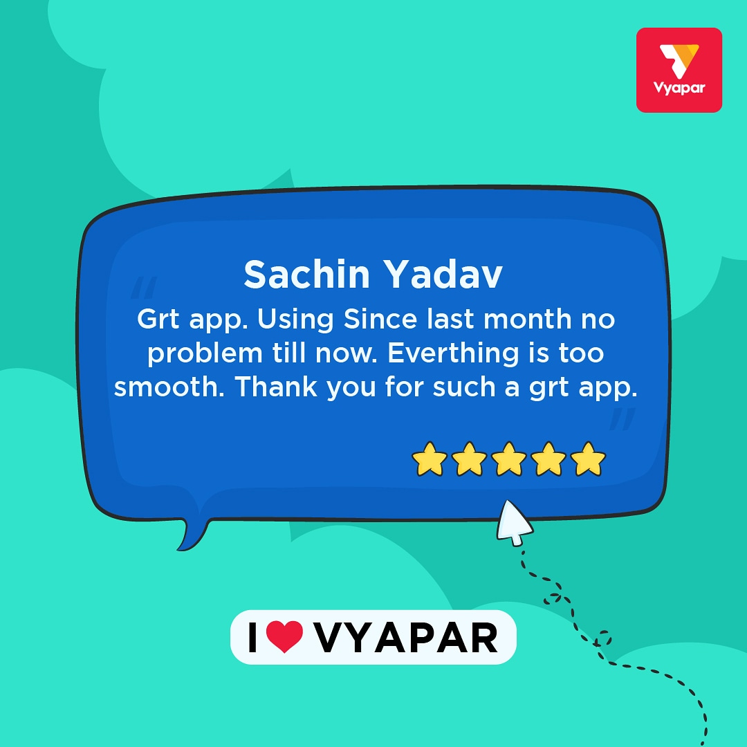 VyaparApp's tweet photo. React with a ❤ if you agree. 🙂
#review #CustomerService #happycustomer #CustomerSuccess #customersatisfaction #Businessman #smallbusinessman #kirana #vyapari #fintech #testimonial #testimonialtuesday #feedback #reviews #happy #shoplocal #VocalForLocal #SME #Finance https://t.co/kSBMMb1d8Y
