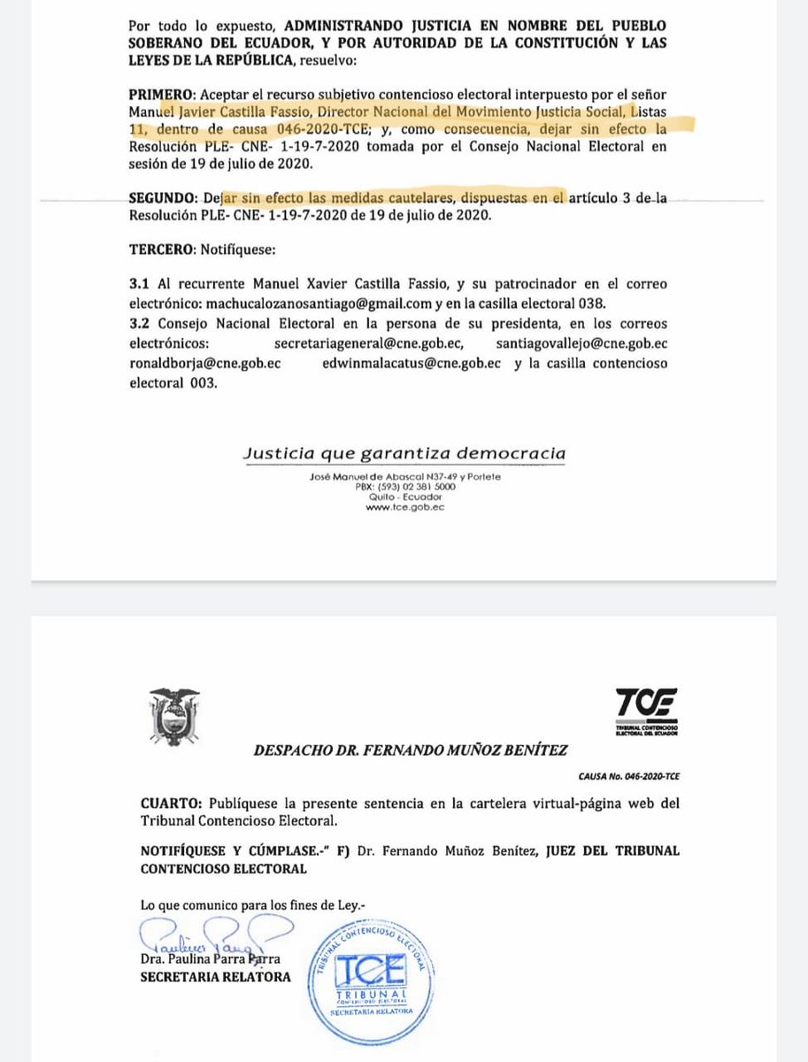 MovimientoJS_Ec's tweet photo. Hoy el TCE hizo prevalecer la justicia y resolvió: Dejar sin efecto las medidas cautelares, dispuestas en el art3 la resolución del CNE. 
Justicia Social-11 siempre haciendo justicia y democracia. 
#PonteOnce https://t.co/GkSIs0u0TA
