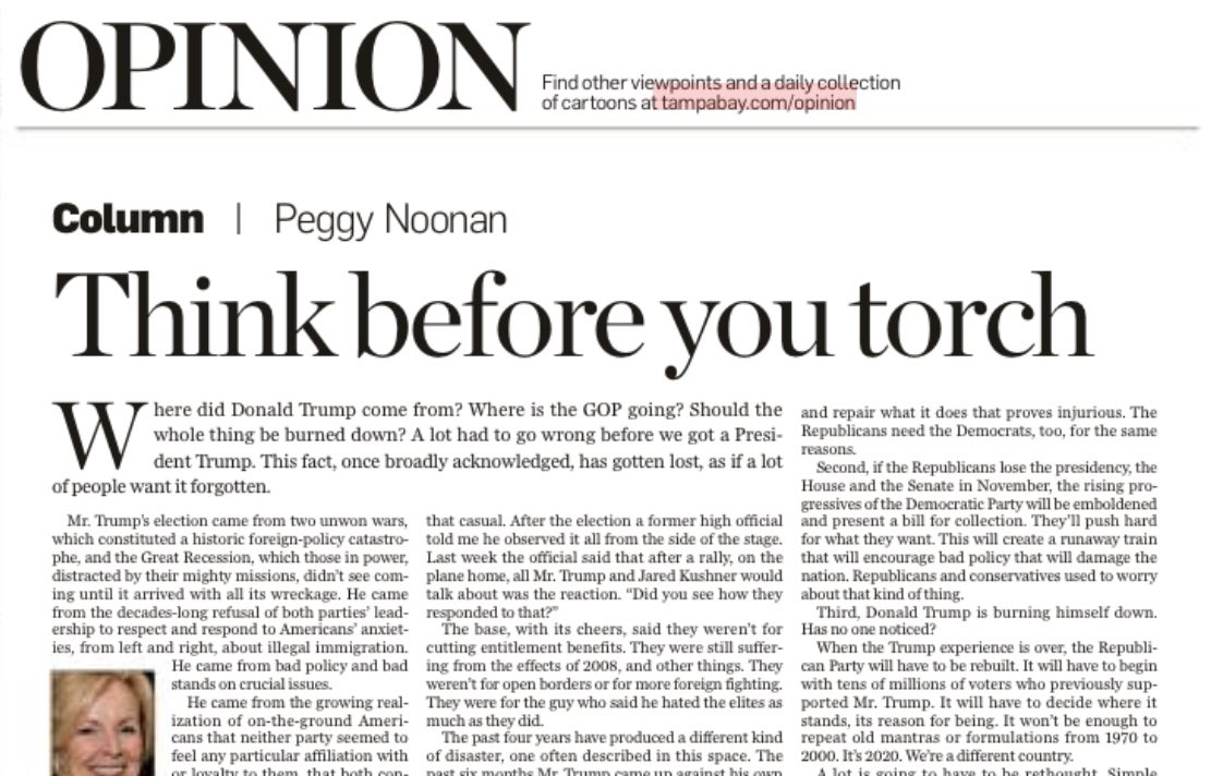 aaaand today’s lead editorial is courtesy Peggy Noonan (it’s completely incoherent) and I’ll note that even IF you insisted on not writing your own and using one from a conservative,  @JonahDispatch is right there with an actually readable one