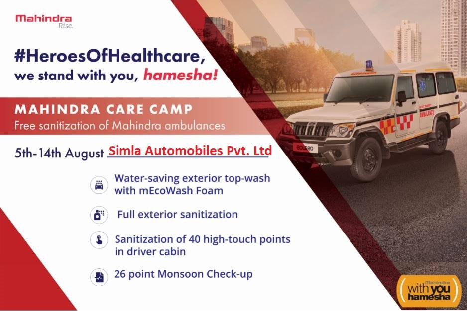 Simlaautomandi's tweet photo. “Dear Mahindra Family Members,”
“” Mahindra Namaskar “”
We’re enthusiastic to apprise you about our  Camp for "Ambulance” what is commencing from 5th Aug’20 to 14th Aug’20 - 10 days in our Dealership “Simla Automobiles Pvt. Ltd.” Bhangrotu (Mandi) H.P

9218633008 https://t.co/F8N3sMTZPF