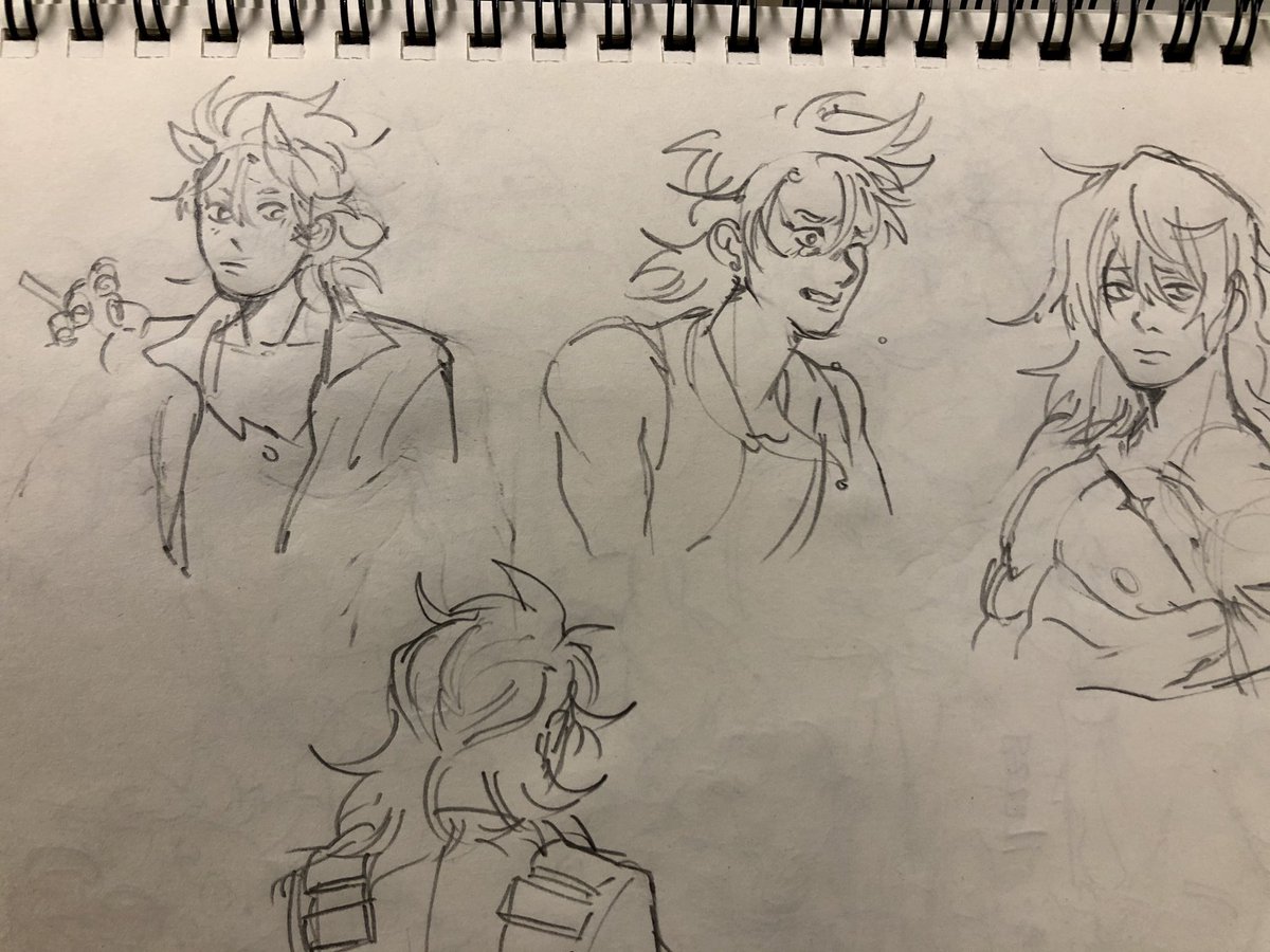 idek if anyone wanted to see the process but here's some doodles of kiri's hair before i settled with that one ;u; 